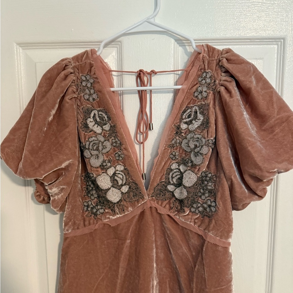 Elegant Floral Embroidered Velvet Dress